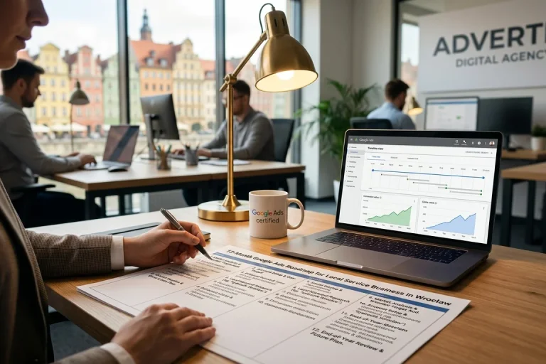 12 miesięcy z Google Ads - roczny plan działań dla lokalnej firmy usługowej z Wrocławia